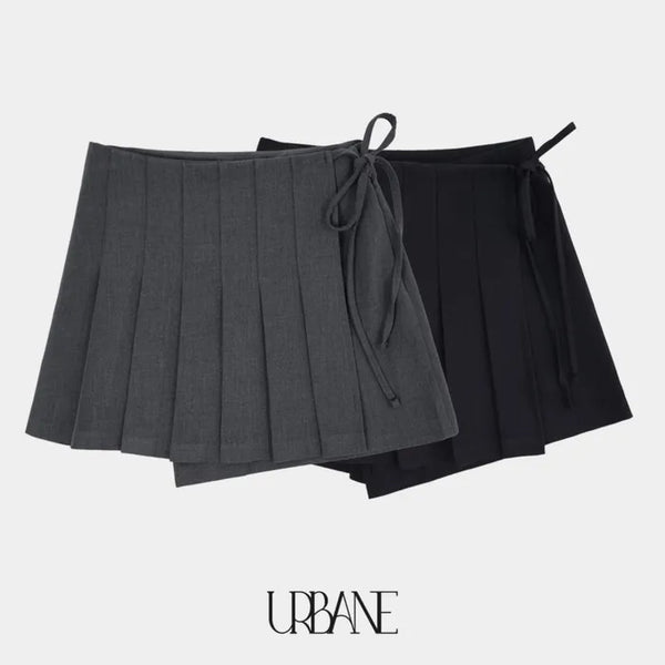 Ribbon pleated mini skirt pants (2c)