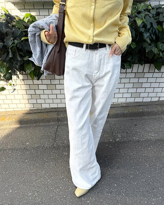 Back-belt wide-leg pants