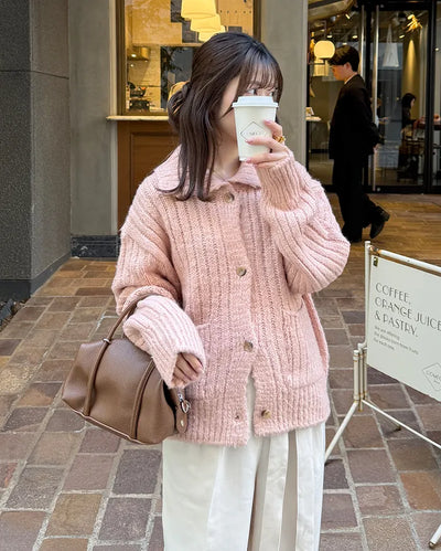 Ribbed Collar Pocket Cardigan