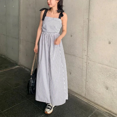 Ribbon strap striped dress