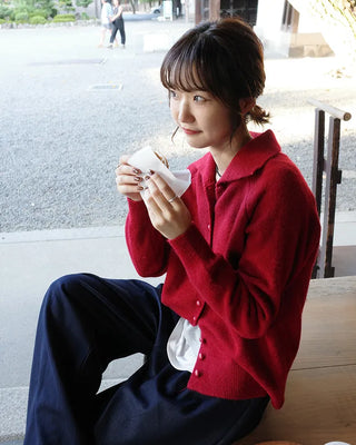 Zip-button knit cardigan