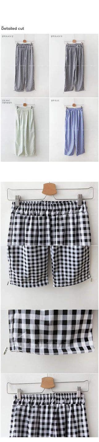 Checked elastic waist pants