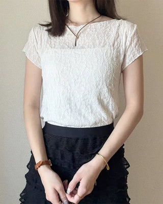 Lace sheer short-sleeved T-shirt