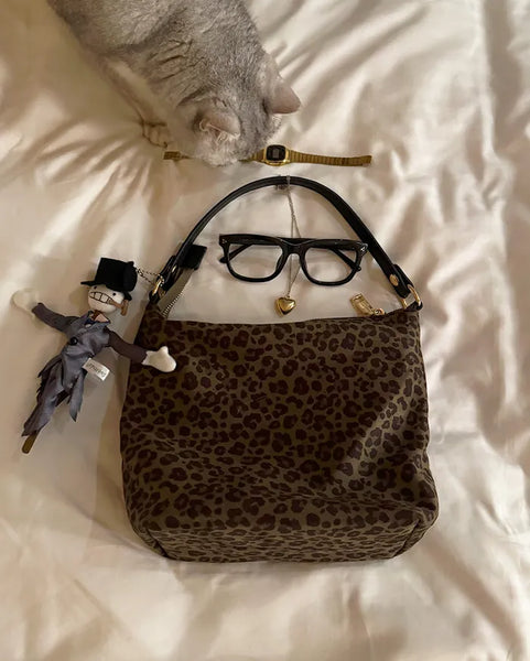 Leopard suede shoulder bag