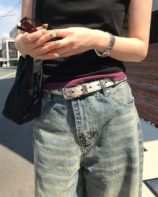 Butterfly perforated leather belt