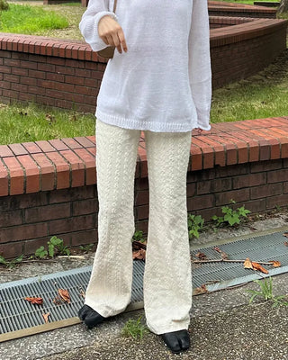 Elastic waistband wave jacquard knit pants
