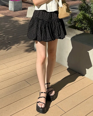 Ribbon Point Dot Pattern Balloon Fit Mini Skirt