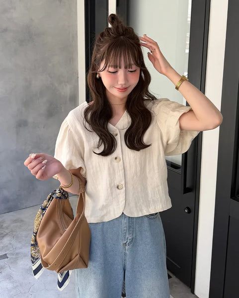 V-neck linen summer jacket