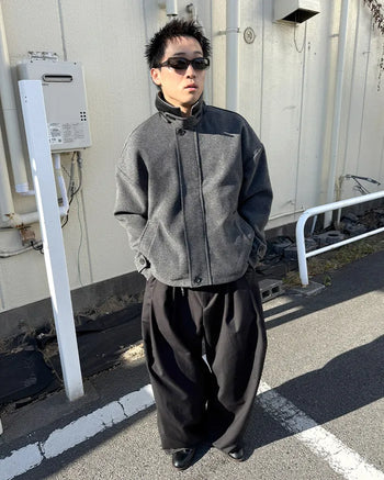 High-neck button-up half coat