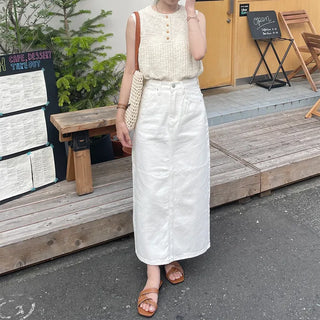 Cotton straight long skirt