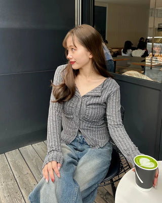 Slim Rib Shirring Cardigan