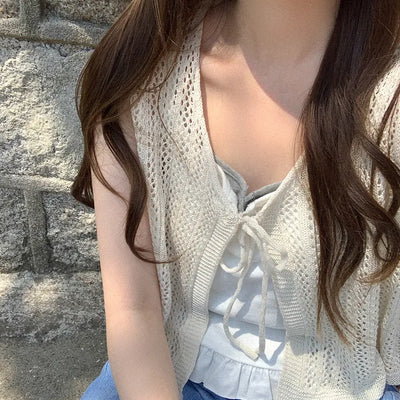 [4 colors] Openwork knit vest