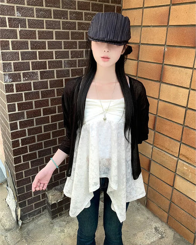 Floral print lace twist camisole