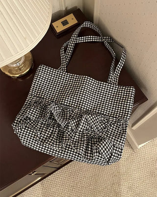 Checkered frill shoulder bag
