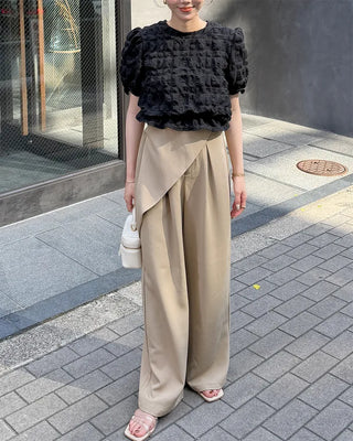Wrap-design pleated wide slacks