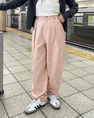 Pleated cotton wide-leg pants