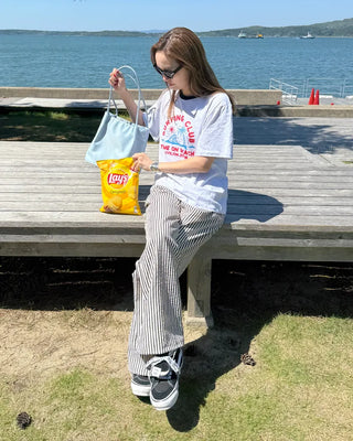 Simple striped banding pants