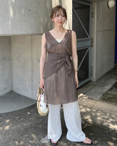 Scarf set sheer layered dress