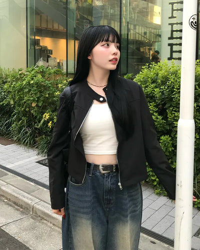 Minimalist stand-collar jacket