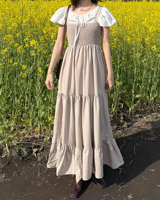 Square neck tiered long skirt
