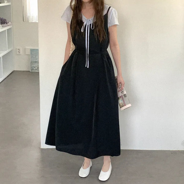 [2 colors] Pintuck Sleeveless Long Dress