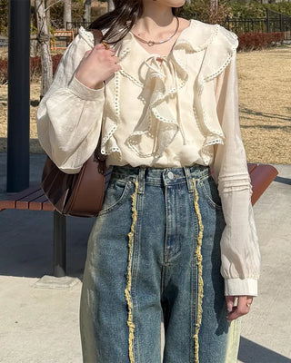 Frilled ribbon blouse