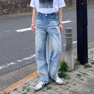 (Unisex) Washed Wide Denim Pants