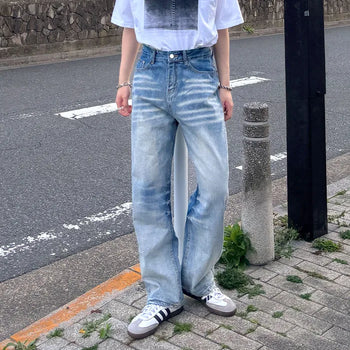 (Unisex) Washed Wide Denim Pants