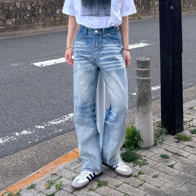 (Unisex) Washed Wide Denim Pants