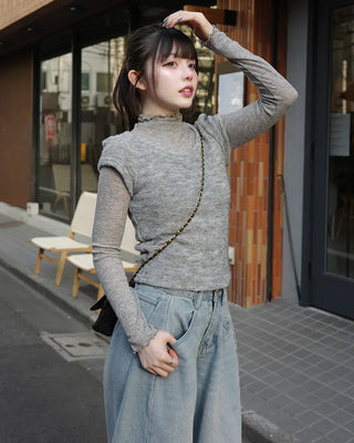 See-through T-shirt & knit set