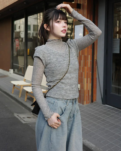 See-through T-shirt & knit set