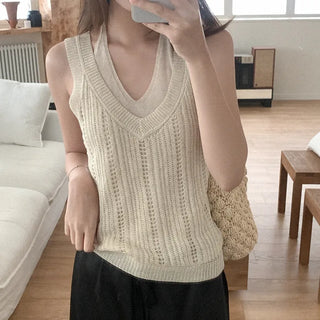 Linen halter knit sleeveless top