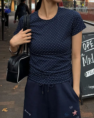 Simple polka dot short-sleeved T-shirt