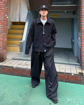 Minimalist wool collar jacket