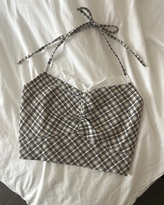 Checked halter camisole
