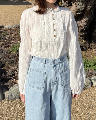 Round neck frill detail blouse