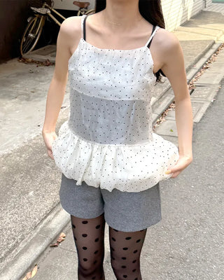 Polka Dot Sheer Balloon Sleeveless Blouse