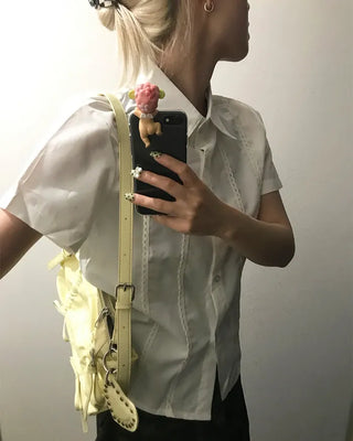 Lace-detail short-sleeved blouse