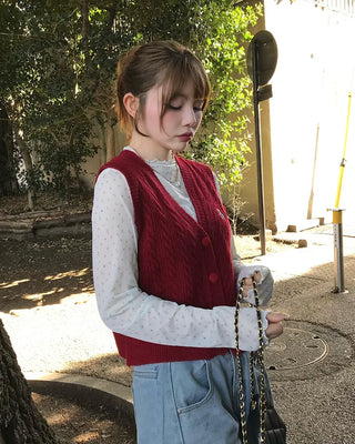 V-neck cable knit vest