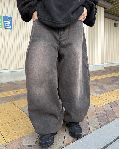 Balloon Fit Washed Denim Pants