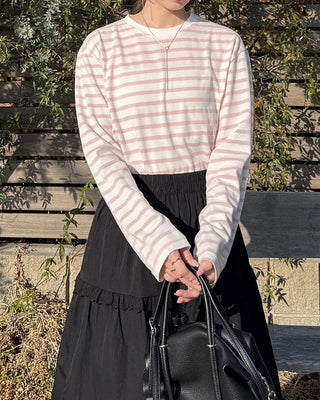 Simple striped round neck long sleeve T-shirt