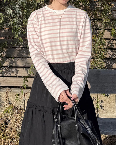Simple striped round neck long sleeve T-shirt