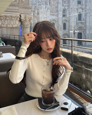 Ribbed Henley Neck Knit