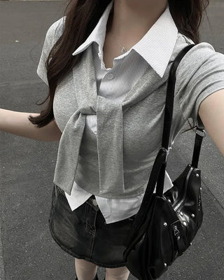 Shoulder Tie Shirt Layered T-Shirt