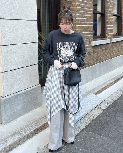 Asymmetrical check midi skirt