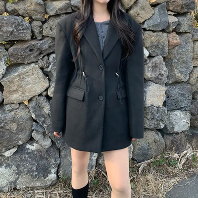 [unisex] Oversized wool string slit jacket