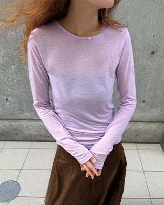 Round neck sheer long sleeve