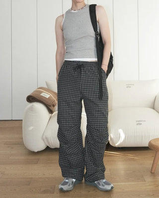 Checked parachute pants