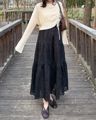 Perforated lace long skirt