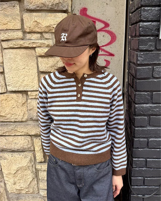 Striped Henley Neck Knit